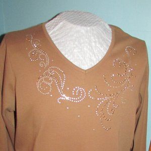 CRACKER FACTORY 1X Lovely Tan Sequined Top 3/4 Sle